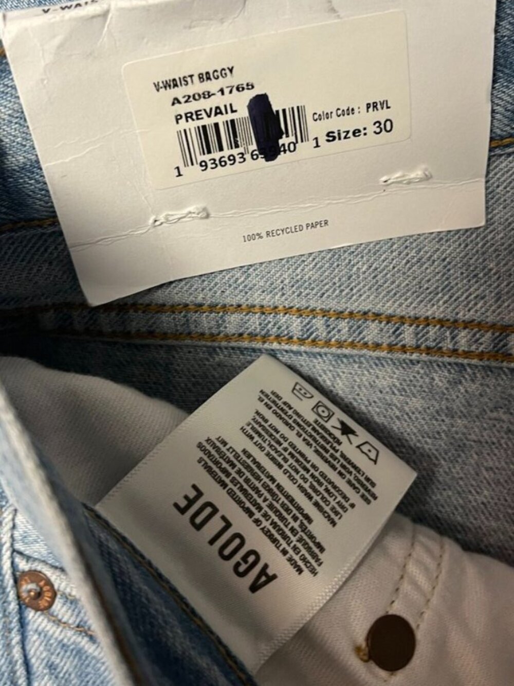 AGOLDE V-Waist Baggy Jeans Light Wash Size 30 Wide Leg Denim - Picture 7 of 13